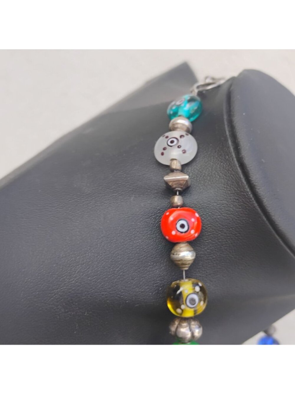 Handmade Italian Murano Glass Millefiori Bead Necklace All Seeing Eye 15" - Picture 6 of 10